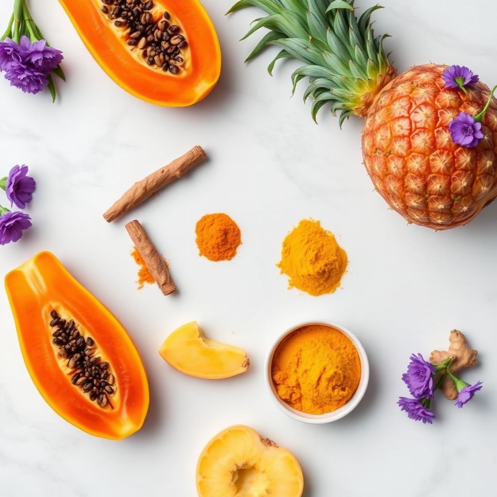 Natural ingredients in VertiAid: papaya, pineapple, turmeric and ginger